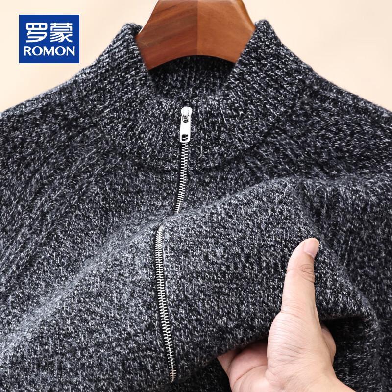 ROMON Men's 100% Wool Thick Knit Cardigan Sweater