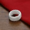 Cold Wind White Geometric Woven Mesh Soft Ring Women'S Thick Rhodium Gold Jewelry