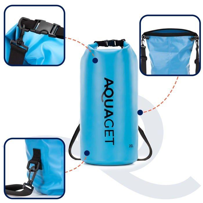 Aquaget® sac etanche impermeable 20l pour tourisme, voile et kayak - Bleu