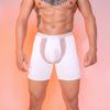 Sexy Men Pu Patchwork Elastic Boxer Mesh Sheer Transparent Shorts U Bulge Pouch Leggings Shaper Wear For Male Gym Fashion