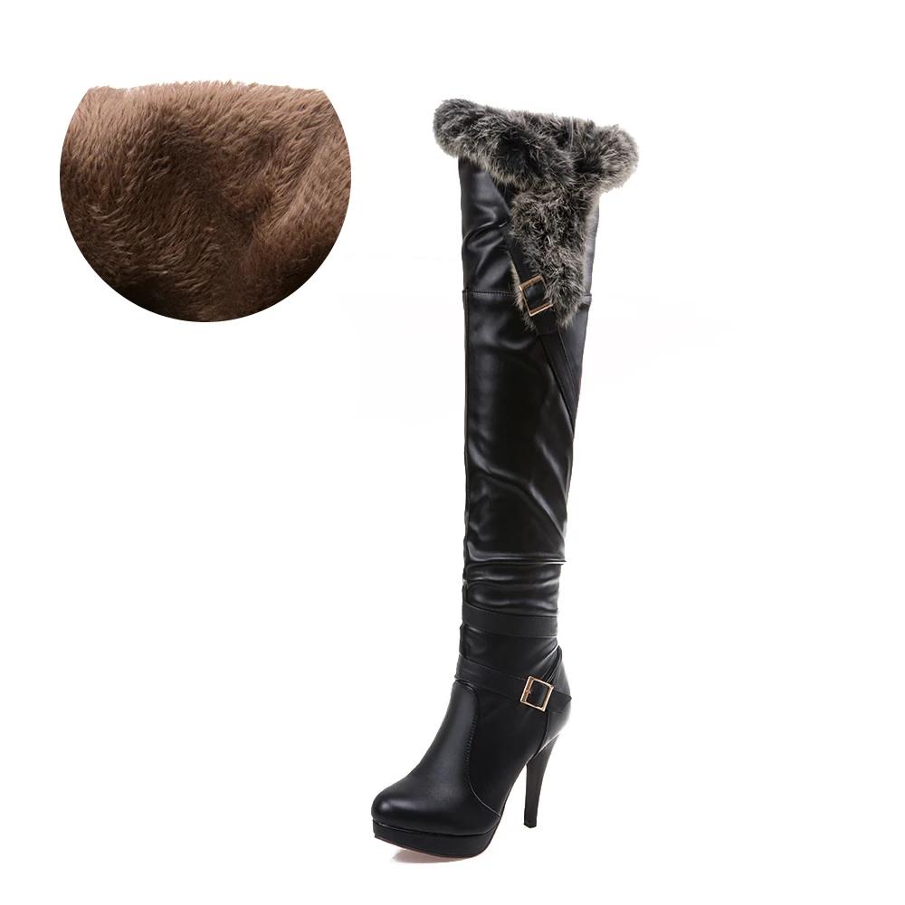 PU Soft Leather Over Knee High Heels Boots Platform Warm Woman 's Winter Long Boots Zapatos Mujer Black White Party Fetish Shoes