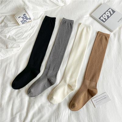 Female Spring and Autumn Pure Color Simple College Style All Build Sweet Long Leg Socks