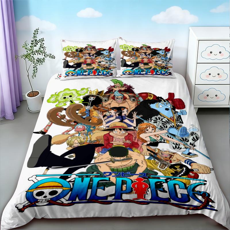 Luffy 3pcs Duvet Cover Set One Piece Cartoon Bedding Set Quilt Cover Breathable Comfortable for Bedroom Decor Best Teens Gifts