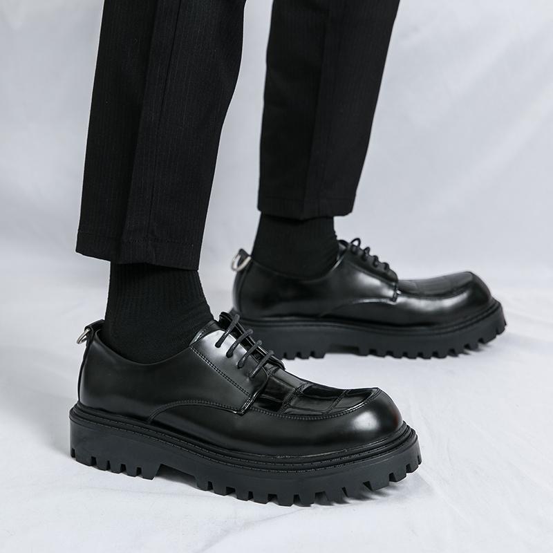 Thick soled men's leather shoes Leisure British design style Daily Business Office Outdoor party street youth walking shoes