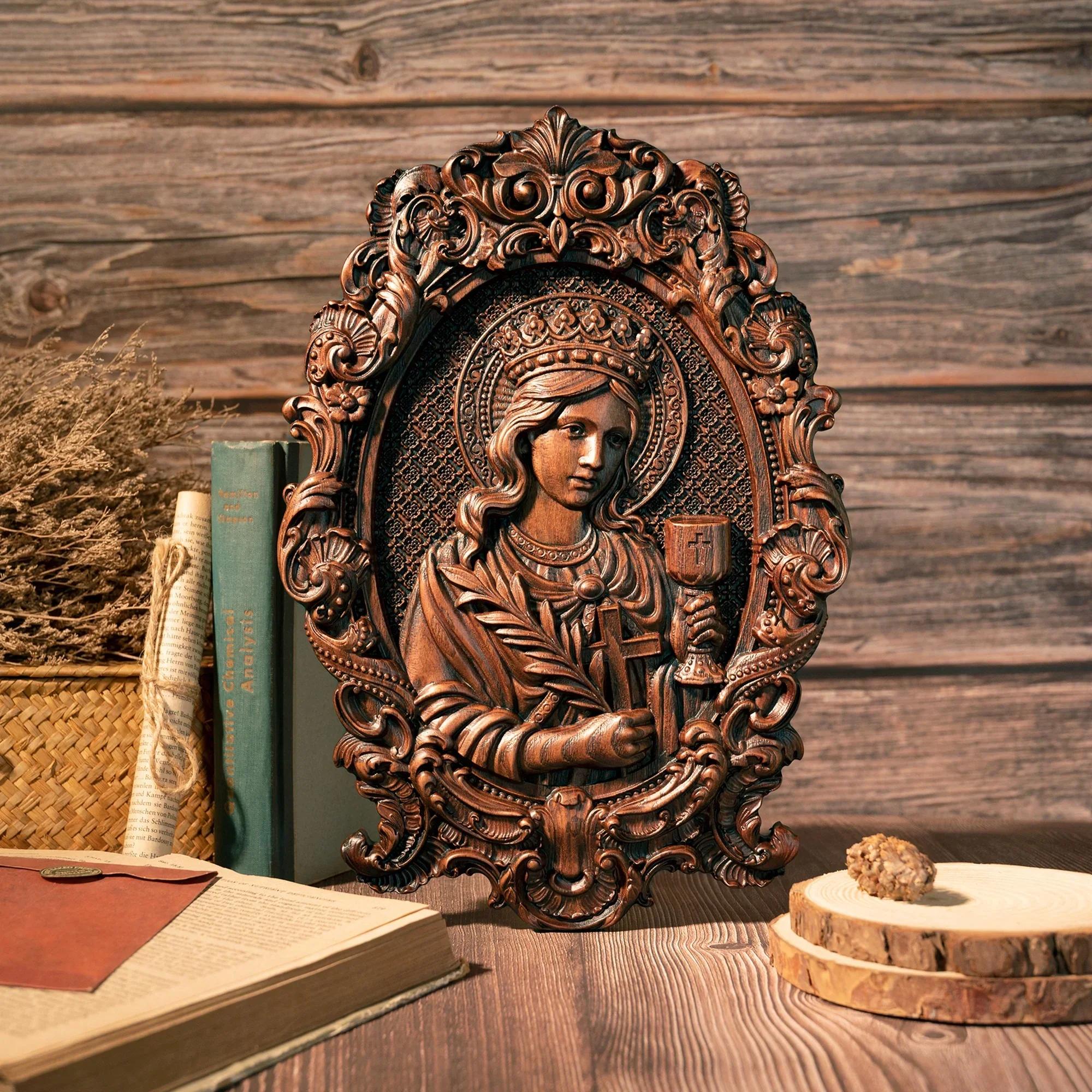

Religious Wood Carving Mural Saint Patron, Home Interior Wall Decor Wooden Gift 35x24.5x2.5cm