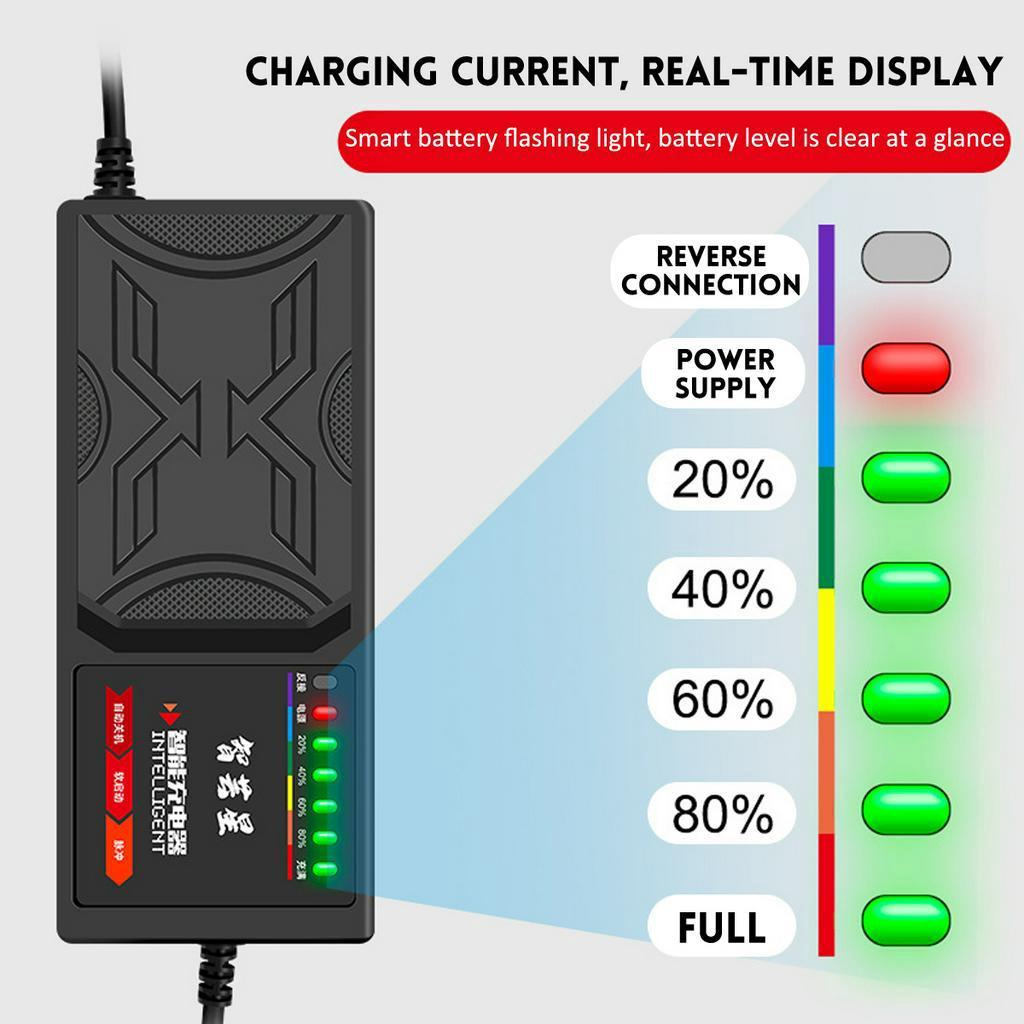 Black 200V-220V 50Hz Electric Vehicle Charger With 7 Light Display Power Display Current Protection/ Leakage Protection/full Pulse