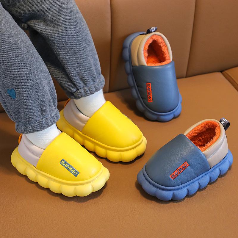 Boys' and Girls' Waterproof Winter Cotton Slippers with Plush Lining, Soft Thick Sole, Available in Small, Medium, and Large.