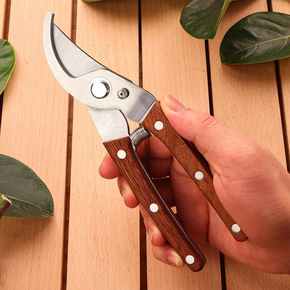 Solid Wood Non-Slip Pruning Shears Carbon Steel Sharp Curved Pruners for Heavy-Duty Garden Grafting & Thick Branch Cutting