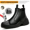 Black Leather Safety Shoes Men Steel Toe Boots High-top Wear Resistant Work Shoes Man Protective Boots Men's Waterproof Boots