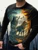 Men's T Shirts Vintage Animal Wolf Long Sleeve Tops Autumn Sweatshirt Graphic Casual Hip Hop Fashion Clothing O-neck T-shirts