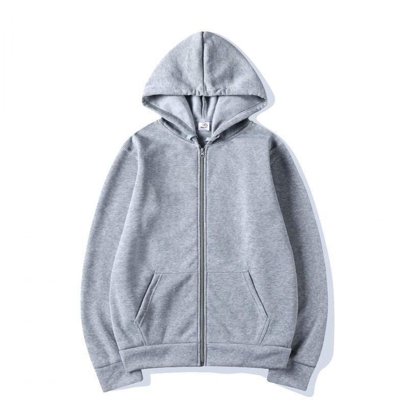 Unisex Hooded Zip-Up Sweatshirt Solid Color Casual Long Sleeve Pullover Men Women