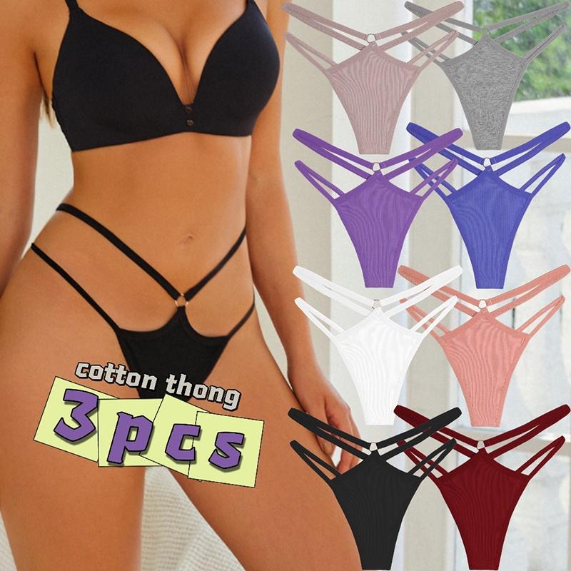 FINETOO 3 Teile/satz Baumwolle Höschen für Frauen T-back G-string Unterwäsche Metall Schnalle Kurze Weibliche Unterhose Niedrige Taille Frau Höschen Plus Größe Dessous