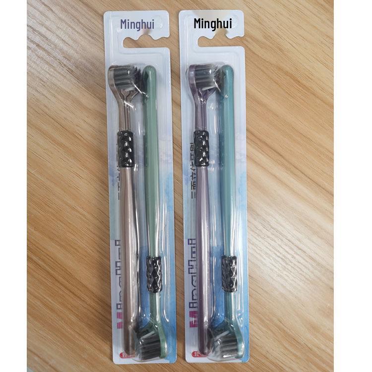 Three-Sided 3D Adult Toothbrush with Soft Bristles and Tongue Scraper
