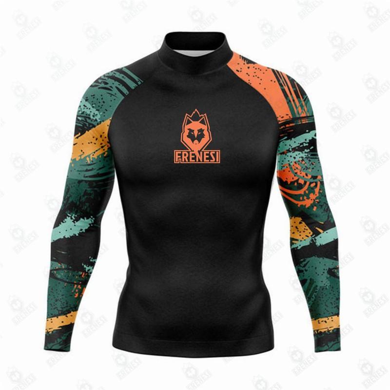 FRENESI Herren UPF 50 Langarm Rash Guard Surfen Tauchen Schwimmen UV-Schutz Schnelltrocknend Neoprenanzug Oberteil
