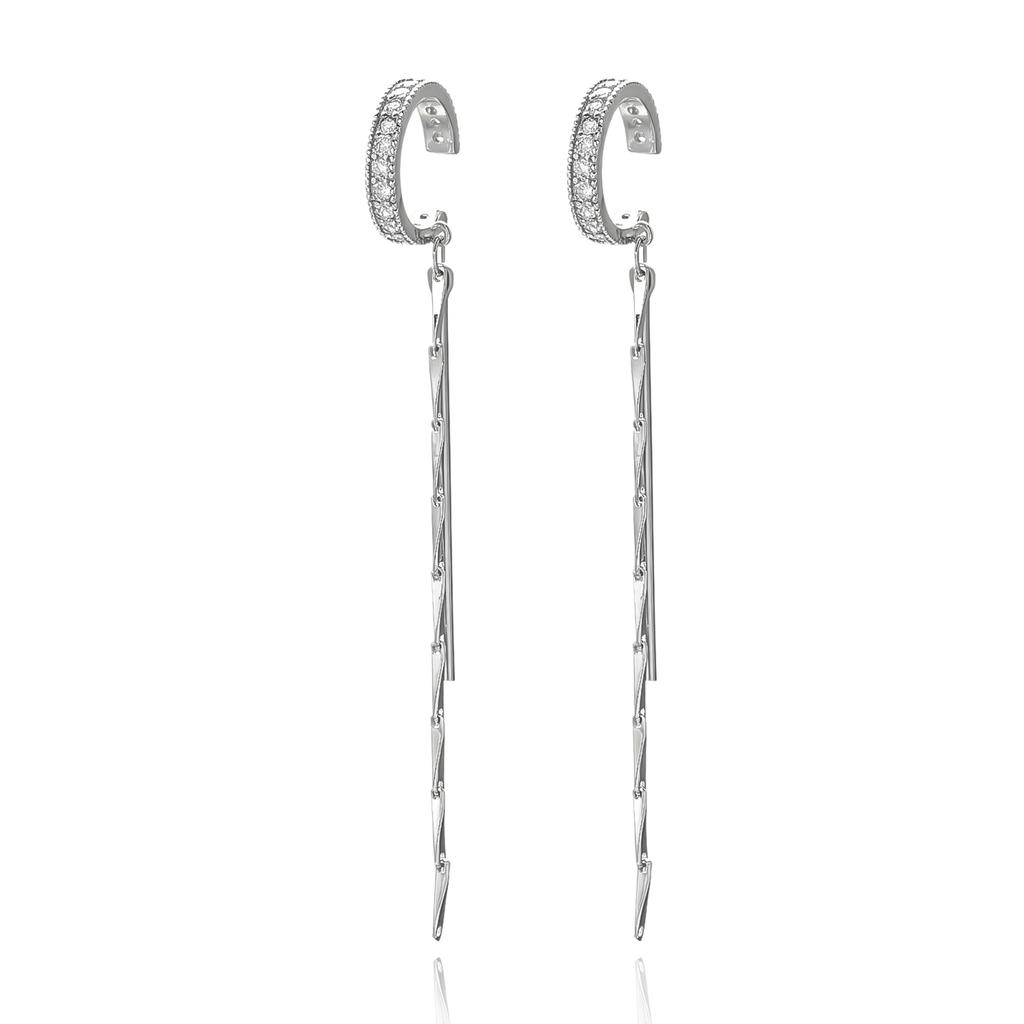 Silver Color Crystal Tassel No Piercing Cuff Ear Clip Earring for Women Shiny Zircon Fake Cartilage Piercing Jewelry Party Gift