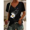 Summer Women's T-shirt Cat Pattern Printing V-neck Short-sleeved Loose Oversized Clothes