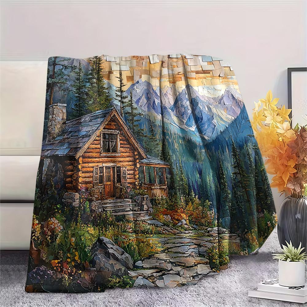Village Print Flannel Blanket, High Quality Comfortable for All Seasons, Home Decor, Warmth and Comfort, Perfect for Christmas Gifts