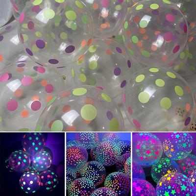 10 Pcs Clear Latex 12 Inch Neon  Blacklight Reactive Star Balloons Stars Points