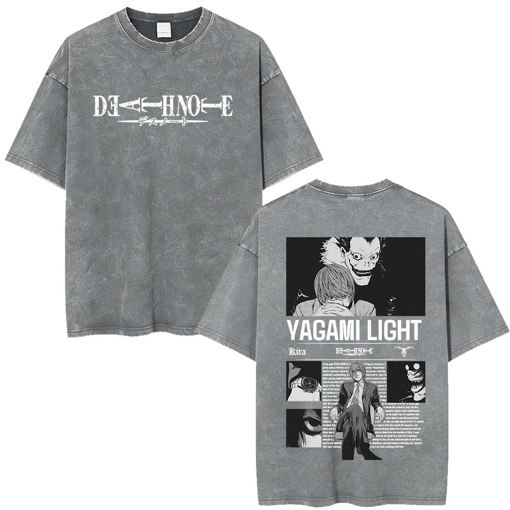 Vintage Washed Anime Death Note Ryuk Yagami Light LLawliet T Shirts Mens Women Cotton Tee Shirt Fashion Short Sleeve Tshirts