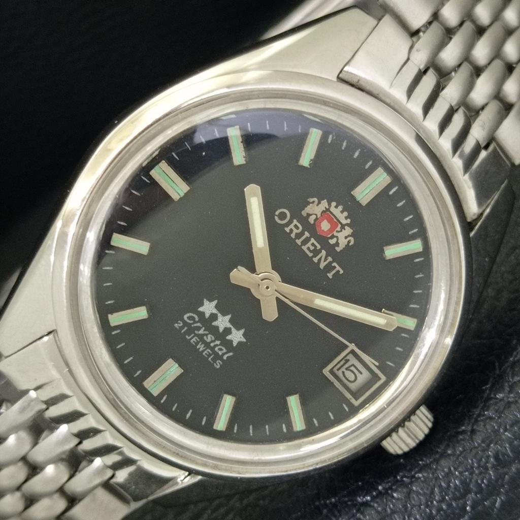 

GENUINE AUTOMATIC VINTAGE ORIENT CRYSTAL JAPAN MENS BLACK DIAL WATCH a703581-1 R213d-a703581
