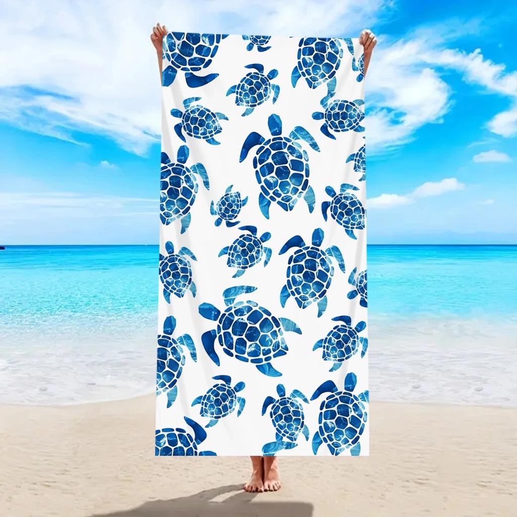 Blue Sea Turtle Beach Towel 2D Flat Printed Peach Skin Bath Towel Sand Free Summer Travel Blanket For Seaside Holiday Trip