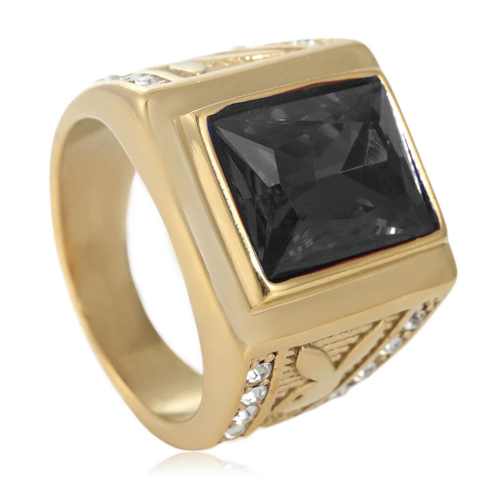 European and American Jewelry Stainless Steel Multi-color Stone Ring Retro Trendy Men s Personality Punk Titanium Steel Square S 7