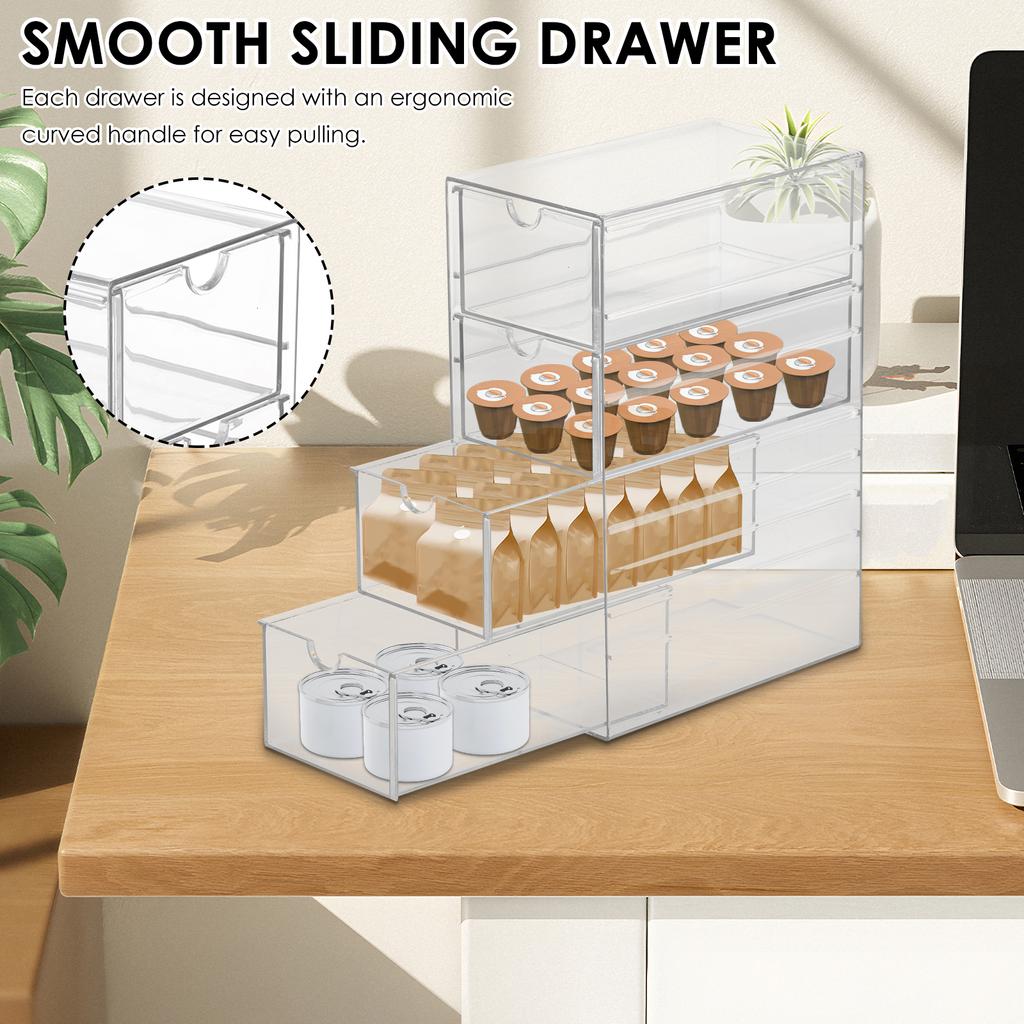 Organizador de Bolsitas de Té Cajón Apilable Transparente Almacenamiento de Cosméticos Joyas Soporte Caja para Cápsulas de Café Gran Capacidad Cajón Almacenamiento Bolsitas de Té