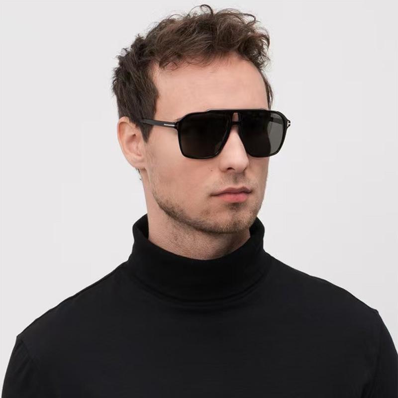 TF1209 High-End T-Bar Double-Beam Aviator Sunglasses: Retro European & American Design, Large Frame, Stylish Sunshade Glasses