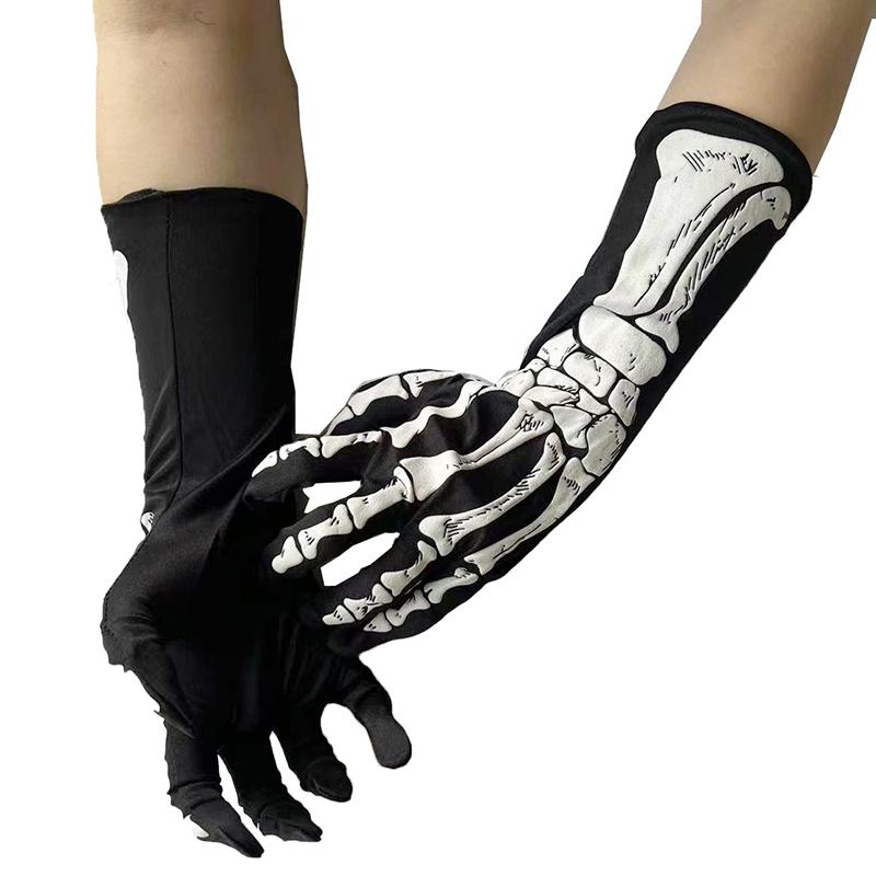Halloween Skeleton Gloves Unisex Adult Full Finger Long Gloves Glow in The Dark Stretch Cosplay Goth Mittens Accessories