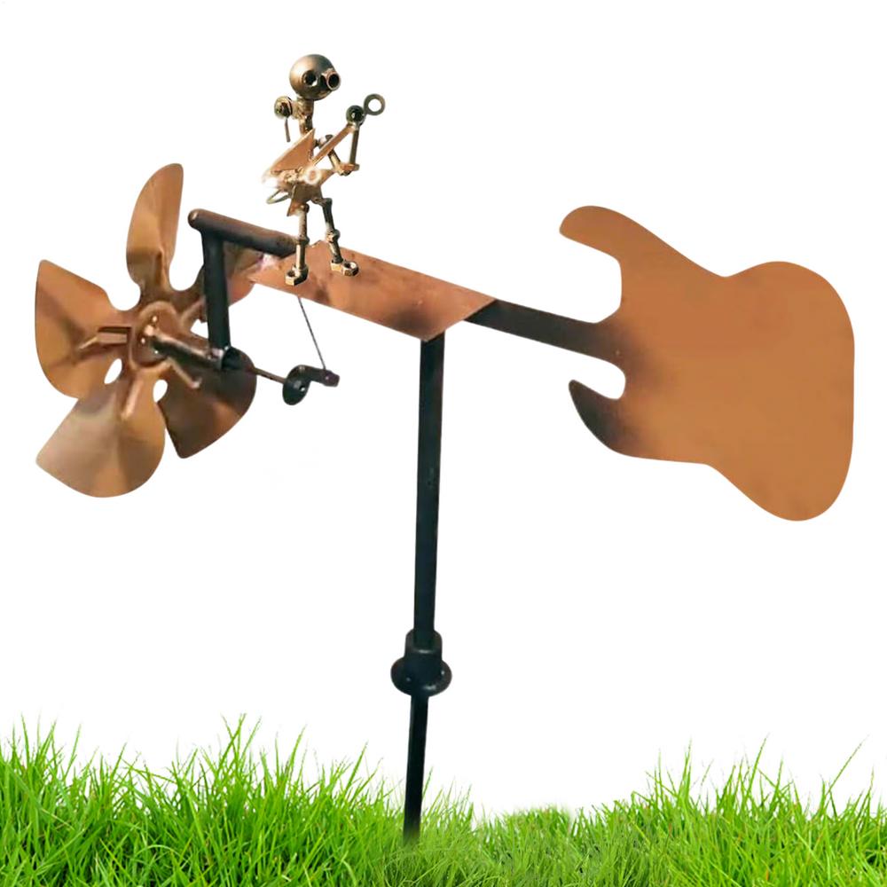 Metal Guitar Windmill Handmade Wind Spinner Wind Powered Guitar Sculpture For Lawn Yard Patio Garden Decoration