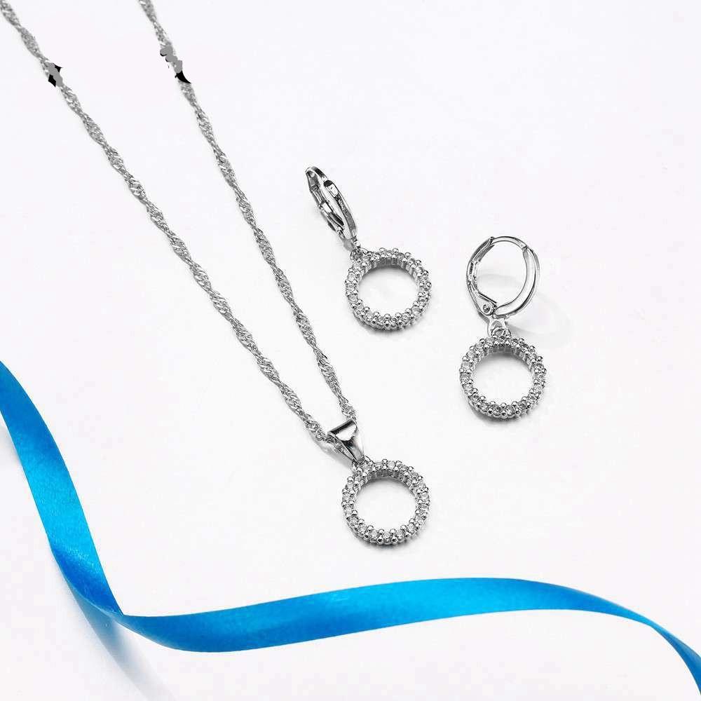 Retro Natural 925 Sterling Silver Cubic Zirconia Pendant Necklace & Earrings for Women