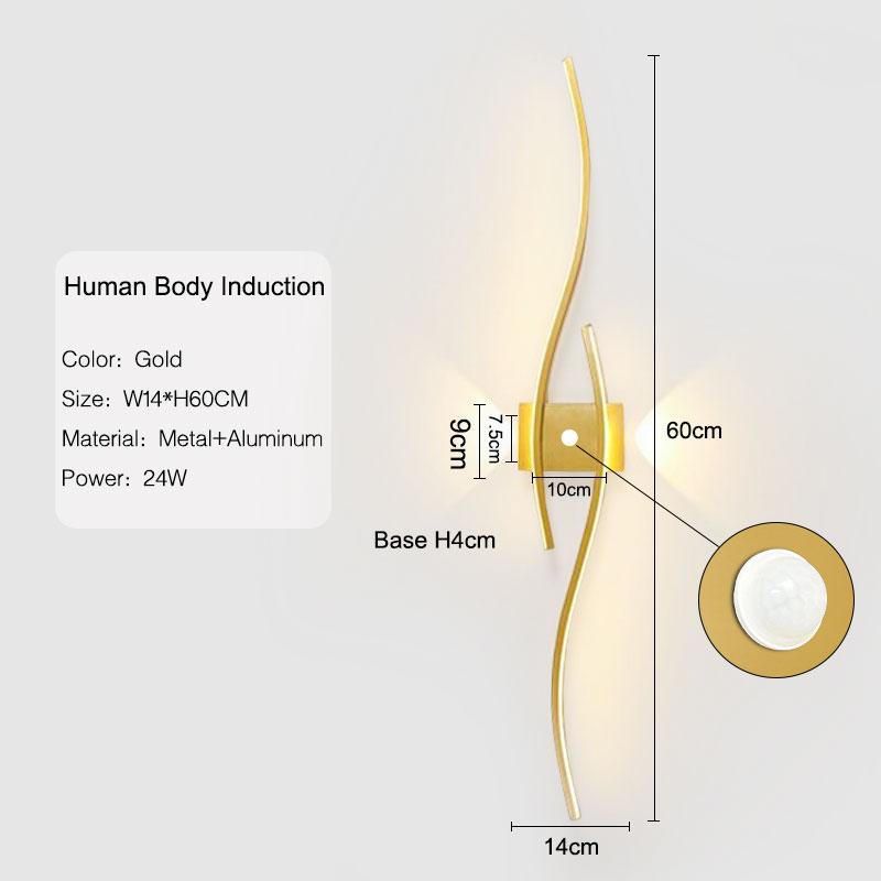 Human body Sensor LED Wall Light For Living Room Bedside TV Background Up&Down Black Gold White Wall Lamp Indoor Wall Lighting