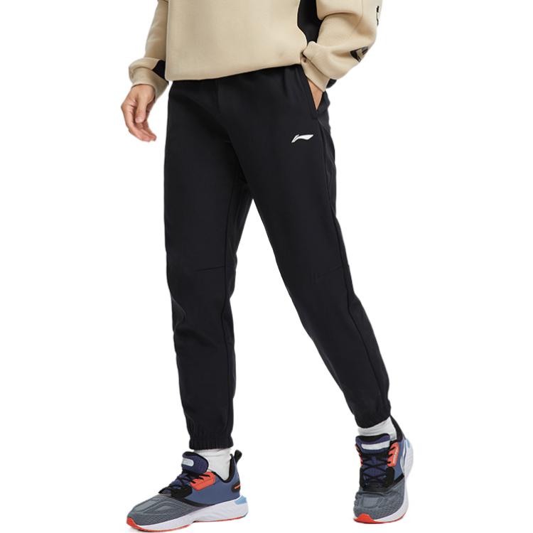 Li Ning Fitness Series Knitted Sweatpants Men's Black Moderate Straight Fit Pants AYKR757-1