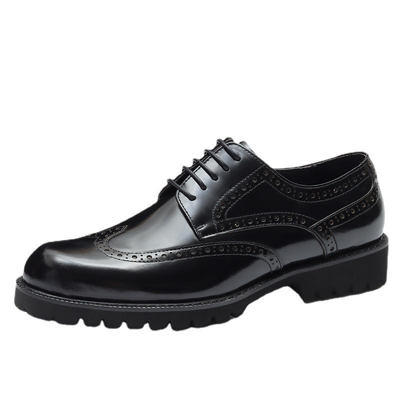 British Business Dress Casual Leather Shoes Men'S Genuine Leather Thick-Soled Heightening Patent Leather Bright Leather Men'S Shoes