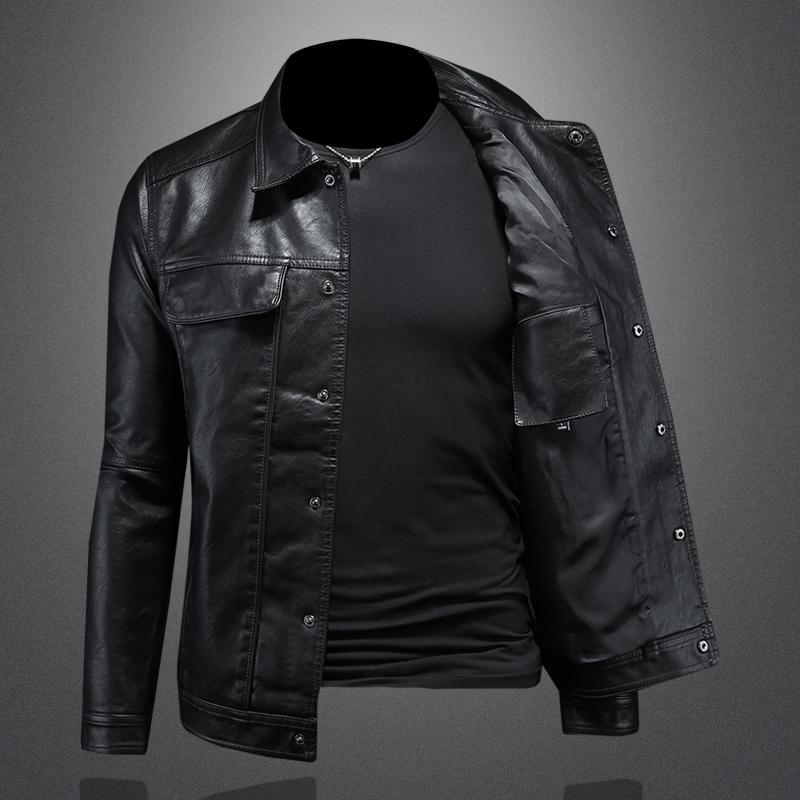 Herbst und Winter Herrenmode Gutaussehend mit einfarbigem Boutique-Revers Motorrad-Lederjacke Schlank Mode M-5XL