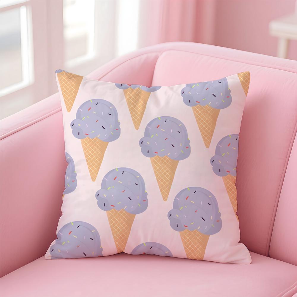 Cute Delicious Sweet Ice Cream Cushion Cover Pillow Case Soft Friendly Fabric  Concealed Zipper