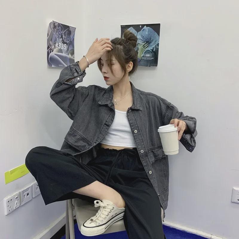 Women's Korean-Style Loose Denim Jacket, Versatile Harajuku Retro Long Sleeve for Spring/Autumn - Perfect for Students