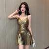 Bar Disco Pleated Backless A-Line Dress - Sexy Niche Design, Hot Girl Style