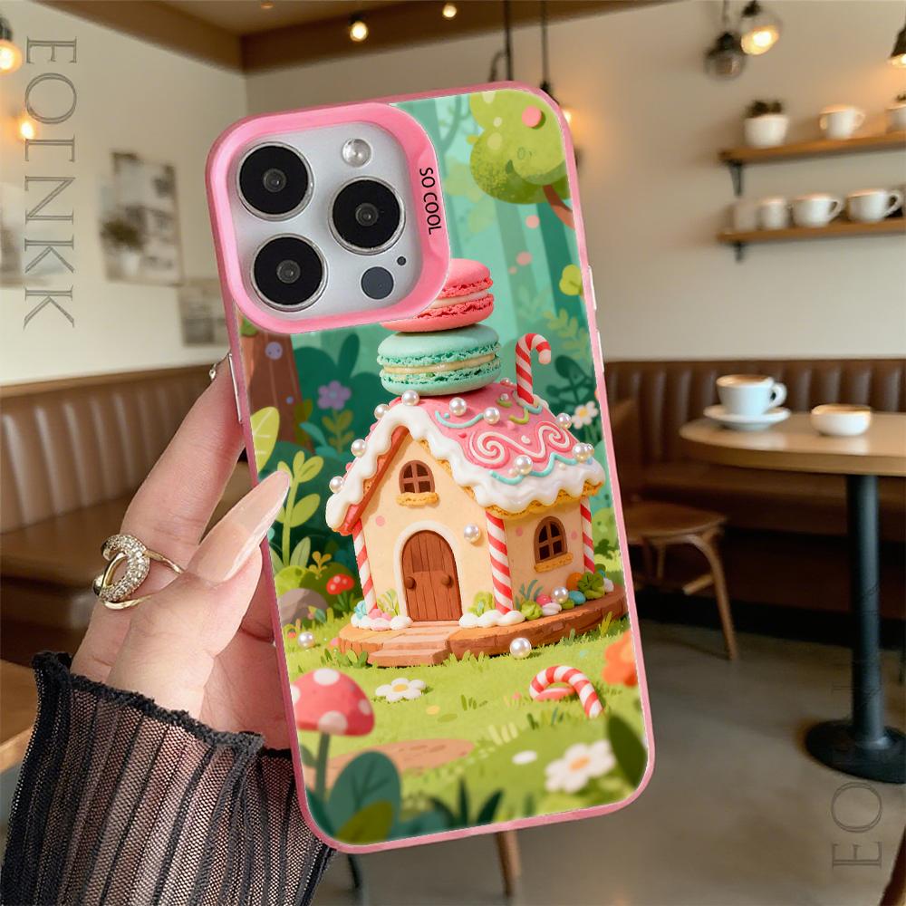 Gingerbread House Macarons Hard Phone Case for Iphone 16 15 14 13 12 11 Pro Max Mini Shockproof Anti-Scratch Protective Cover