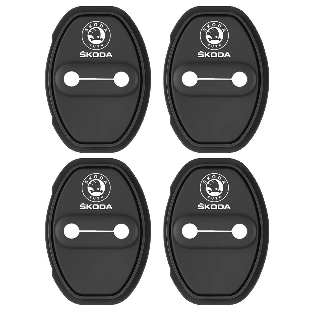 FMO3 4pcs Silicone Car Door Lock Cover Interior Accessorie for Skoda Rapid Fabia Octavia Roomster Yeti Superb Kodiaq Kamiq Citigo VRS