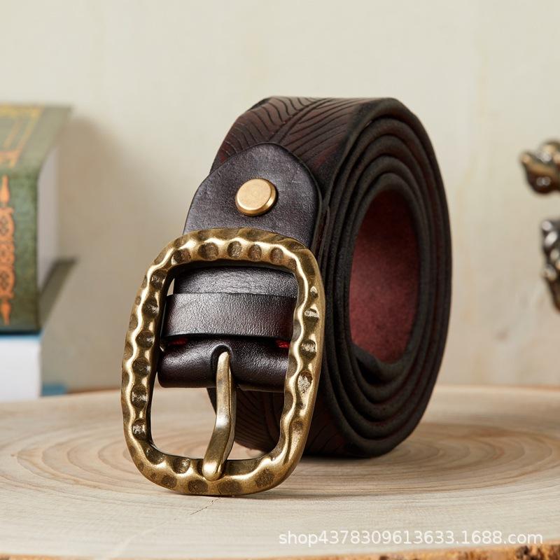 Personality Trend Court Carved Belt Men'S Genuine Leather First Layer Cowhide Handmade Retro Youth Fashion Jeans Belt