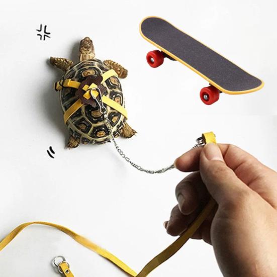 Verstellbare Schildkrötenleine und Skateboard-Set Outdoor-Trainingsgeschirr und Mini-Finger-Skateboard für kleines Haustier Bartagame Eidechse Schildkröte