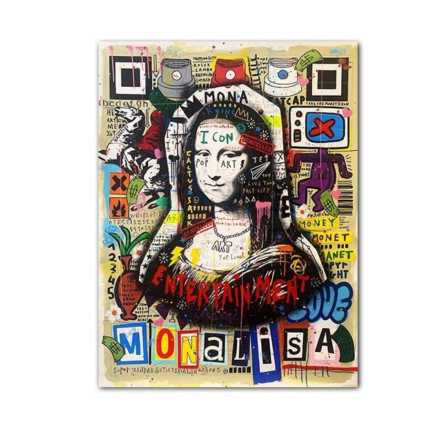 Graffiti Oil Painting Mona Lisa Modern Popular Posters and Prints Beard Living Room Wall Art Home Decoration Diagram