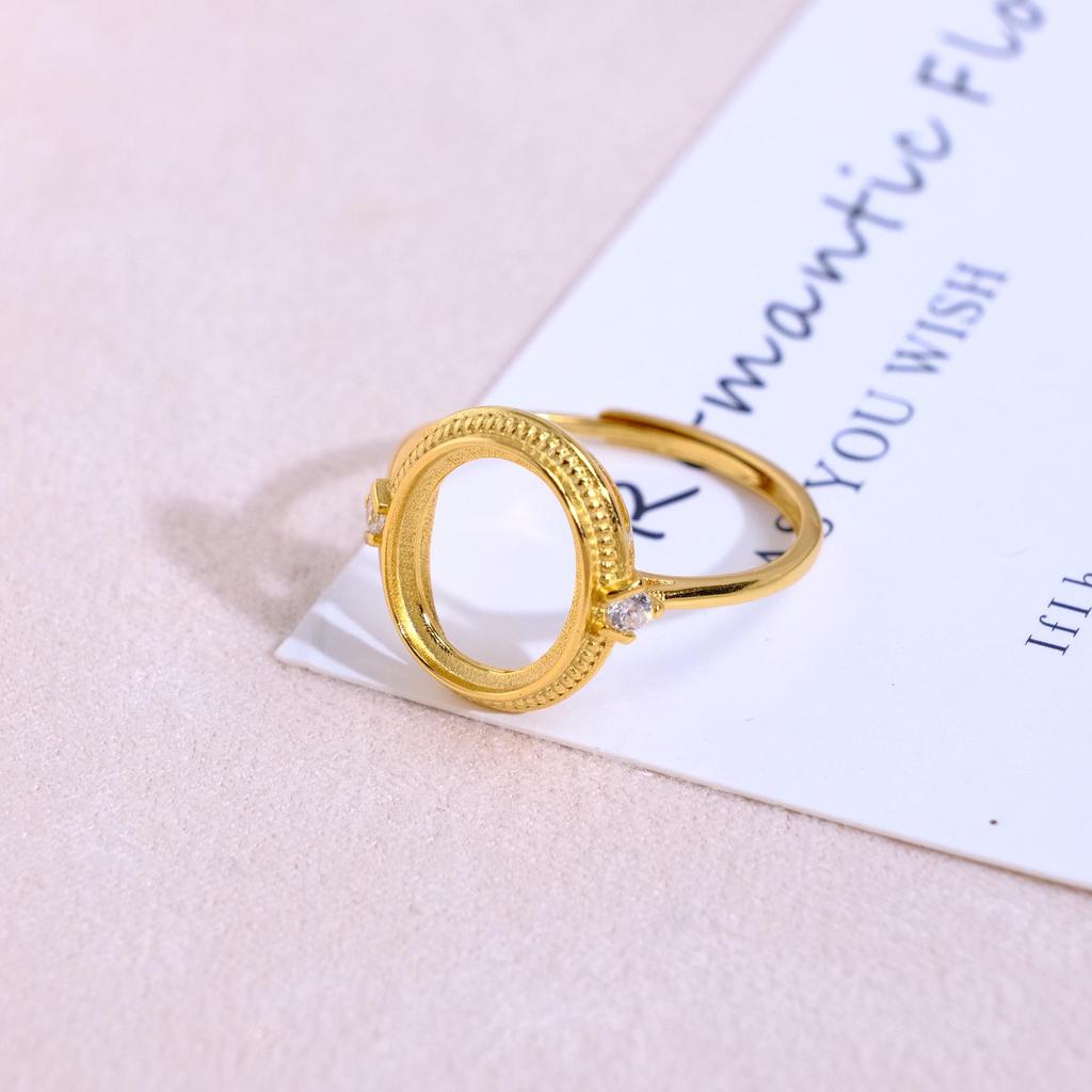 Vergoldete S925 Sterling Silber Oval Eiform Offener Ring Fassung mit Aussparungsdesign für Damen