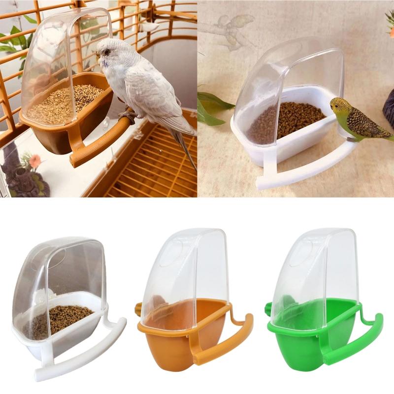 Parakeet Food Dispenser No Mess Plastic Parrot Feeder with Perch Cage Accessories for Small Bird Cockatiel Finch