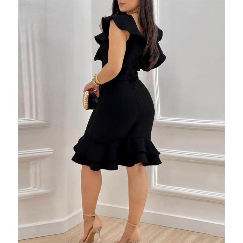New Women's Dress Ruffled Elegant Elegant Waist Slim Fit Dress
