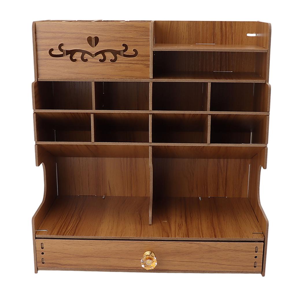 Wooden Desk Organizer Multi Functional DIY Pen Holder Box Desktop Stationary Easy Assembly Home
