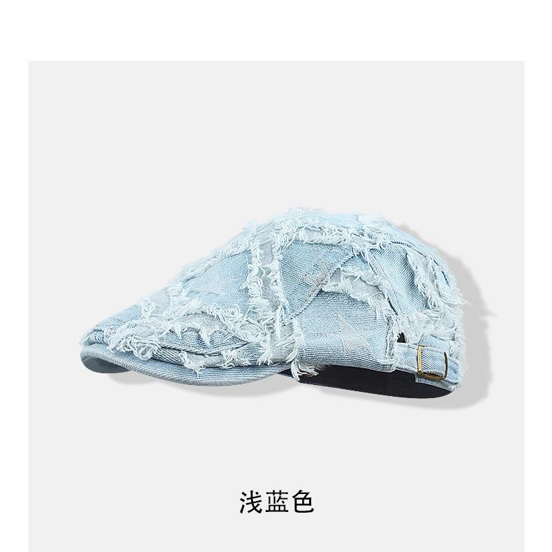 Denim star forward hat retro beret female face small reverse hat cowboy hat personality trend spring and autumn