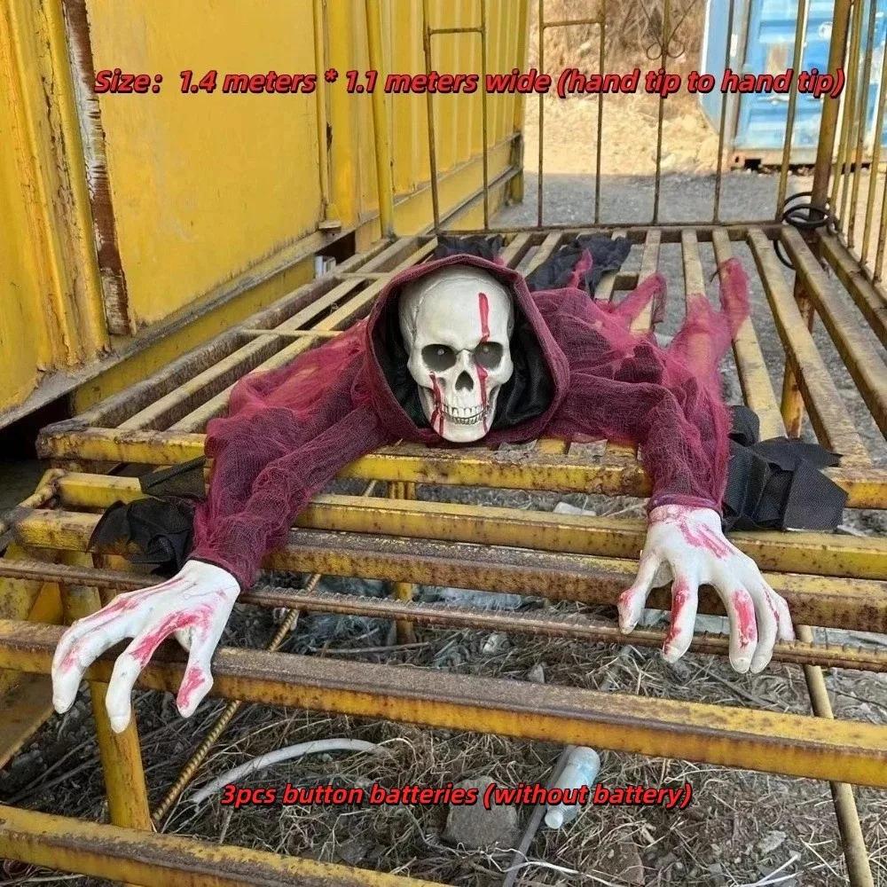 Fantasma Rampicante Elettrico di Halloween Testa Calva Occhi Luminosi Zombie Rampicante Figura Realistica Mobile Stanza degli Enigmi Fantasma Rampicante