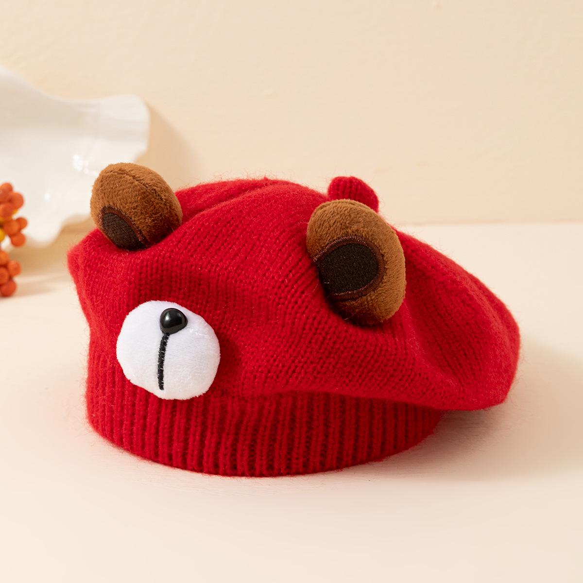 

Милый мультяшный берет в корейском стиле для детей - Вязаная шерстяная шапка для мальчиков и девочек, Идеально подходит для осени и зимы красный